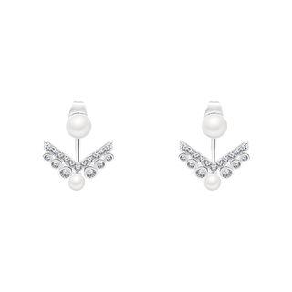 Faux Pearl Rhinestone Swing Earring 1 Pair - 925 Silver - Earrings - One Size