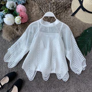 Eyelet-lace Bell-sleeve Blouse