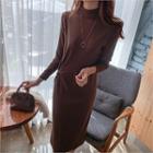 Mock-neck Twist-front Knit Dress
