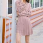 Single-breasted Blazer / Asymmetric Pleated Mini A-line Skirt