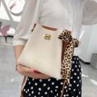 Leopard Print Bow Faux Leather Bucket Bag