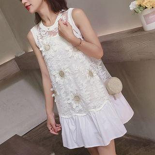 Set: Floral Embroidered Sleeveless A-line Dress + Strappy Dress
