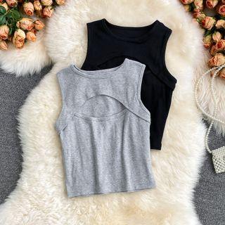 Plain Keyhole Crop Tank Top