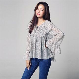 Patterned Shirred Chiffon Top