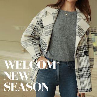 Fluffy Plaid Loose-fit Knit Blazer