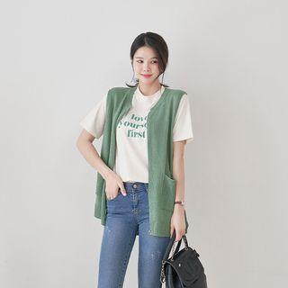Pocket-detail Zip-up Knit Vest