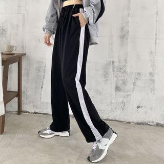High-waist Contrast Trim Drawstring-cuff Pants
