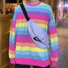 Rainbow-stripe Long-sleeve Sweatshirt As Shown In Figure - One Size