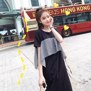 Checked Panel Short Sleeve T-shirt Dress