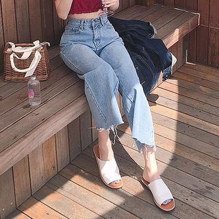 Wide-band Faux-leather Slide Sandals