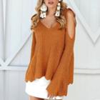 Long-sleeve Shoulder Cut Out Knit Top