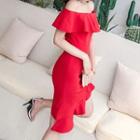 Off-shoulder Ruffle Detail Strapless Dress
