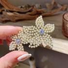 Flower Rhinestone Faux Pearl Alloy Hair Clip Gold - One Size