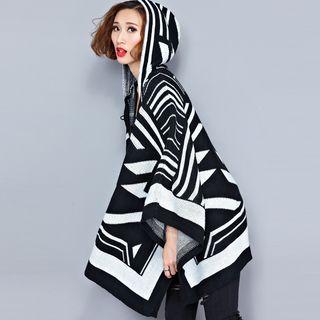 Patterned Hooded Knit Cape Top