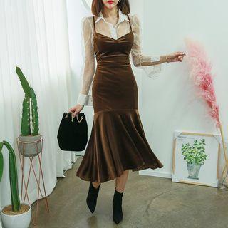 Spaghetti-strap Velvet Midi Mermaid Dress