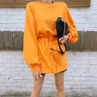 Tie-waist Deep-slit Long Pullover