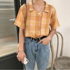Asymmetric Short-sleeve Plaid Shirt