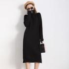 Turtleneck Knit Dress Black - One Size