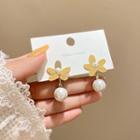 Sterling Silver Faux Pearl Flower Drop Earring E4937 - Gold - One Size
