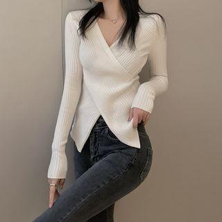V-neck Cross Strap Long-sleeve Knit Top