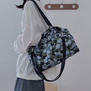 Floral Print Tote Bag Floral - Blue & Green - One Size