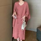 Open-front Cape Jacket / Midi A-line Sleeveless Knit Dress