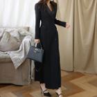 Double-breasted Long-sleeve Maxi Collared Dress