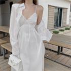 Sleeveless Plain V-neck Midi Dress