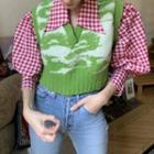 V-neck Cropped Sweater Vest Green - One Size