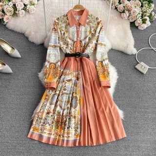 Printed Pleated Shirt Dress
