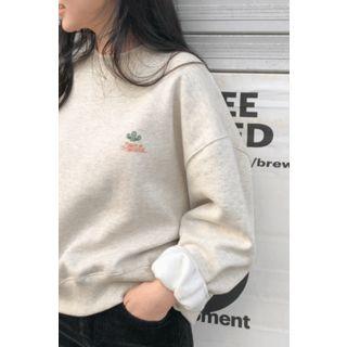 Cactus Letter Print Cotton Sweatshirt Ivory - One Size