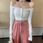 Off-shoulder Cropped Top / Drawstring Waist Velvet Pants