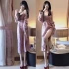 Set: Spaghetti Strap Floral Print Midi A-line Dress + Crop Cardigan