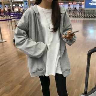 Plain Puff-sleeve Zip Hoodie