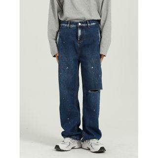 Spray Ripped Straight-cut Jeans