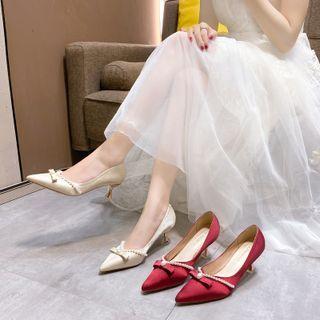 Faux Pearl Spool-heel Pumps