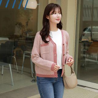Dual-pocket Herringbone Cardigan