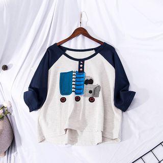 Printed 3/4-sleeve T-shirt Light Gray - One Size