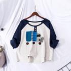 Printed 3/4-sleeve T-shirt Light Gray - One Size