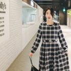 Pleated Plaid Cotton Long A-line Dress