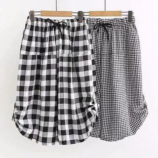 Gingham Wide-leg Cropped Pants