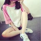 Plain Elbow-sleeve Raglan T-shirt
