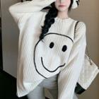 Smiley-face Loose-fit Sweater White - One Size