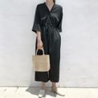 Elbow-sleeve Playsuit / Cropped Wide-leg Jumpsuit