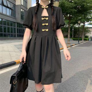 Short-sleeve Mandarin Collar Mini A-line Dress As Shown In Figure - One Size