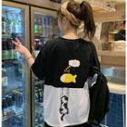Printed Two-tone Short-sleeve T-shirt As Shown In Figure - One Size