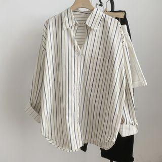 Striped Open-collar Shirt Stripe - Off-white - One Size