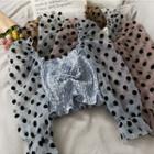 Dotted Mesh-sleeve Smocked Crop Top In 5 Colors