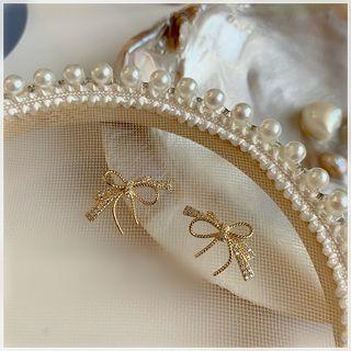 Bow Rhinestone Stud Earring 5016 - Bow - Gold - 1 Pair - One Size