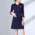 Contrast Trim 3/4-sleeve Dress